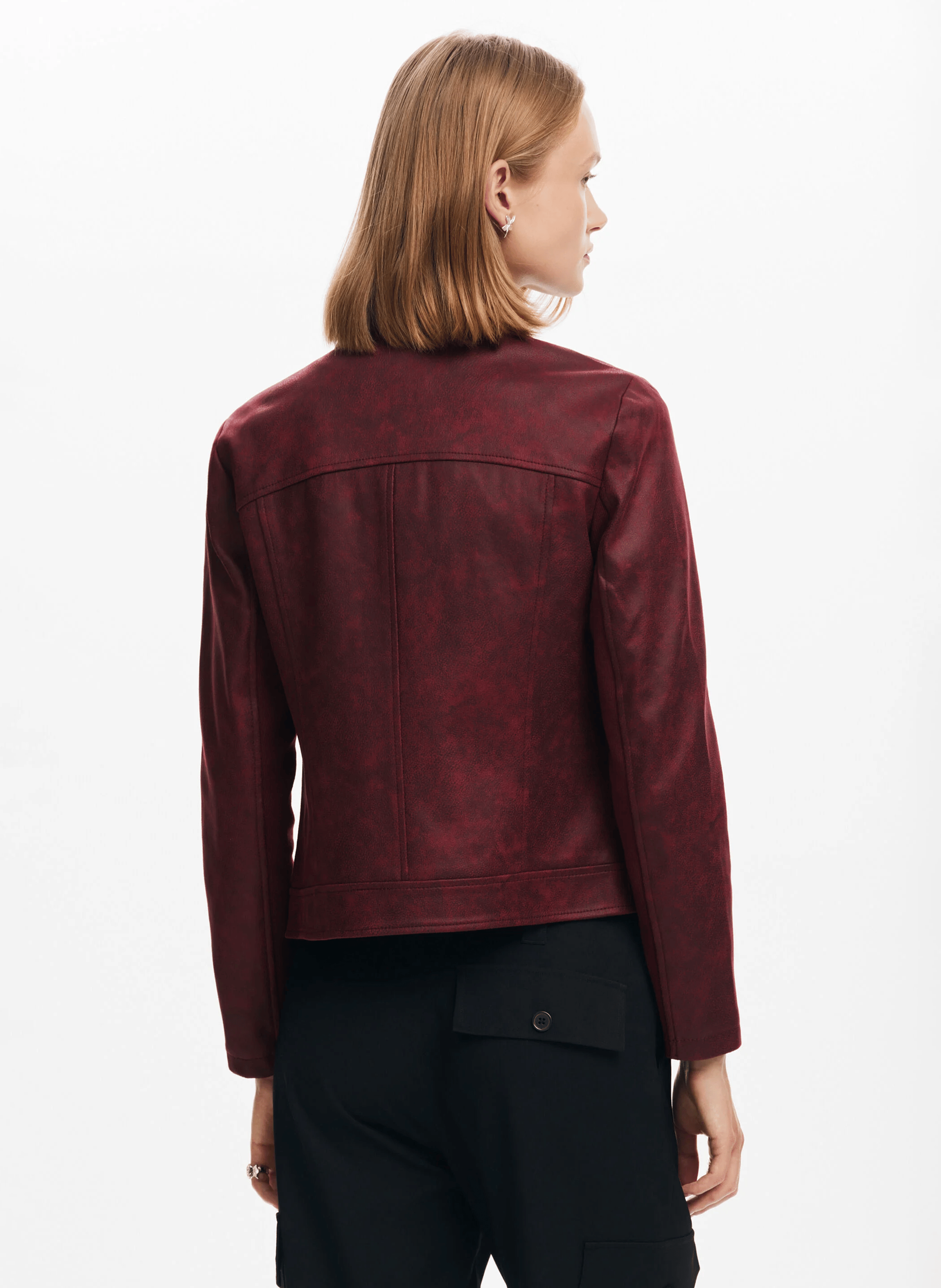 Veste droite biker effet cuir| Rouge