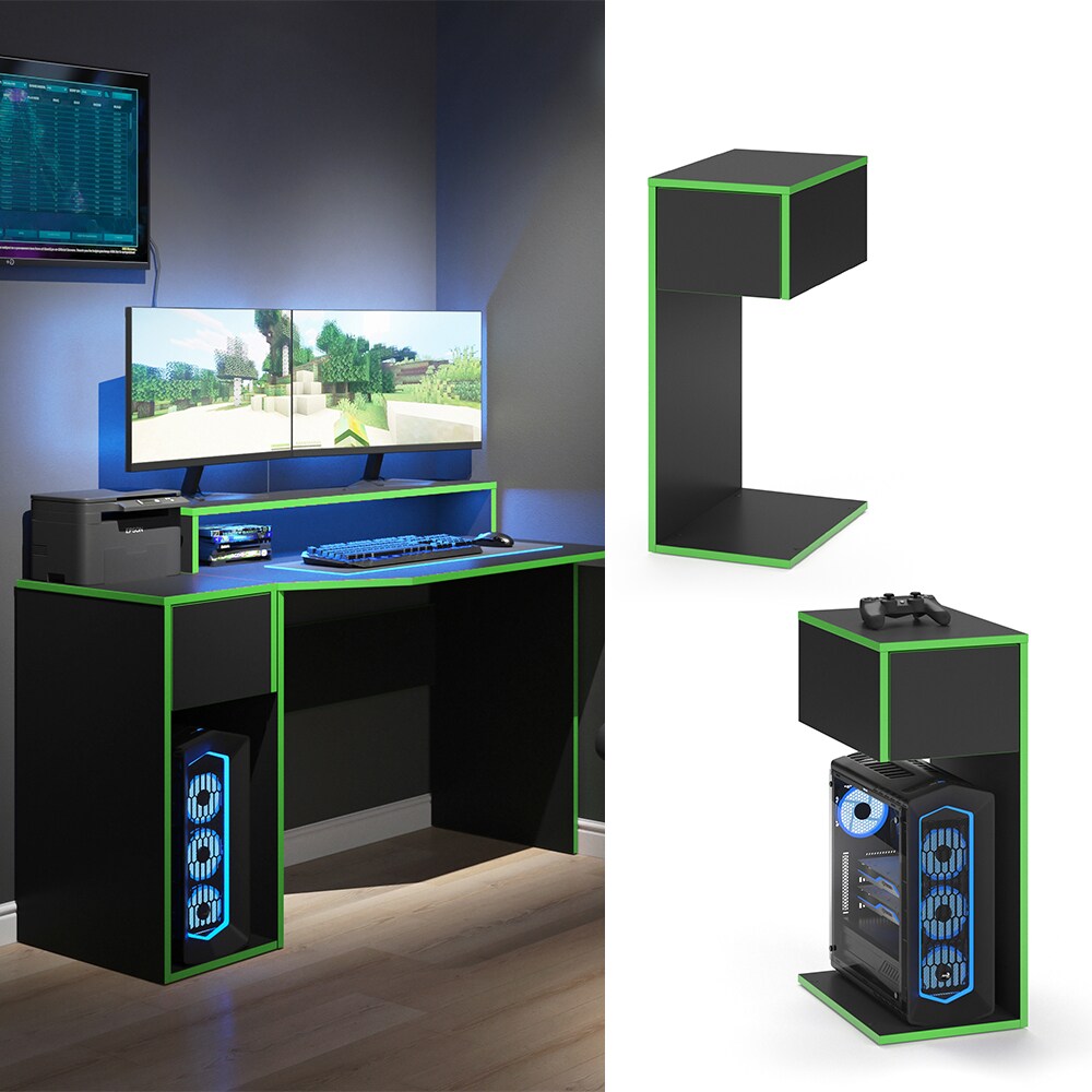 Vicco PC-Schrank Beistellschrank Computerschrank Kron Schublade Schwarz/Grün