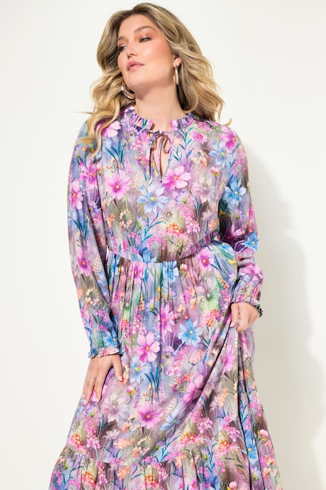 Kleid, A-Line, Blumenmuster, Langarm