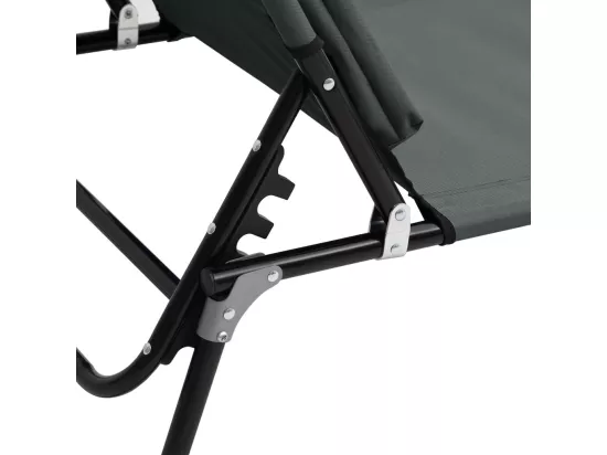 Chaise longue pliante gris tissu oxford acier enduit de poudre