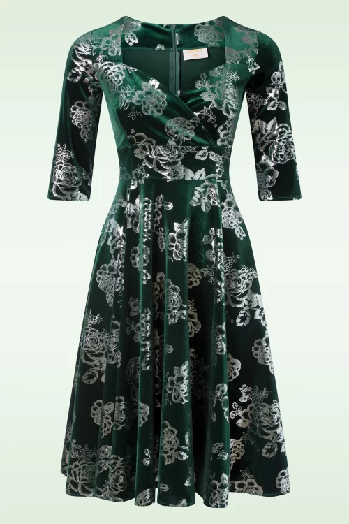 Topvintage Boutique Collection Topvintage exclusive ~ Amelia Flower swing jurk in smaragdgroen