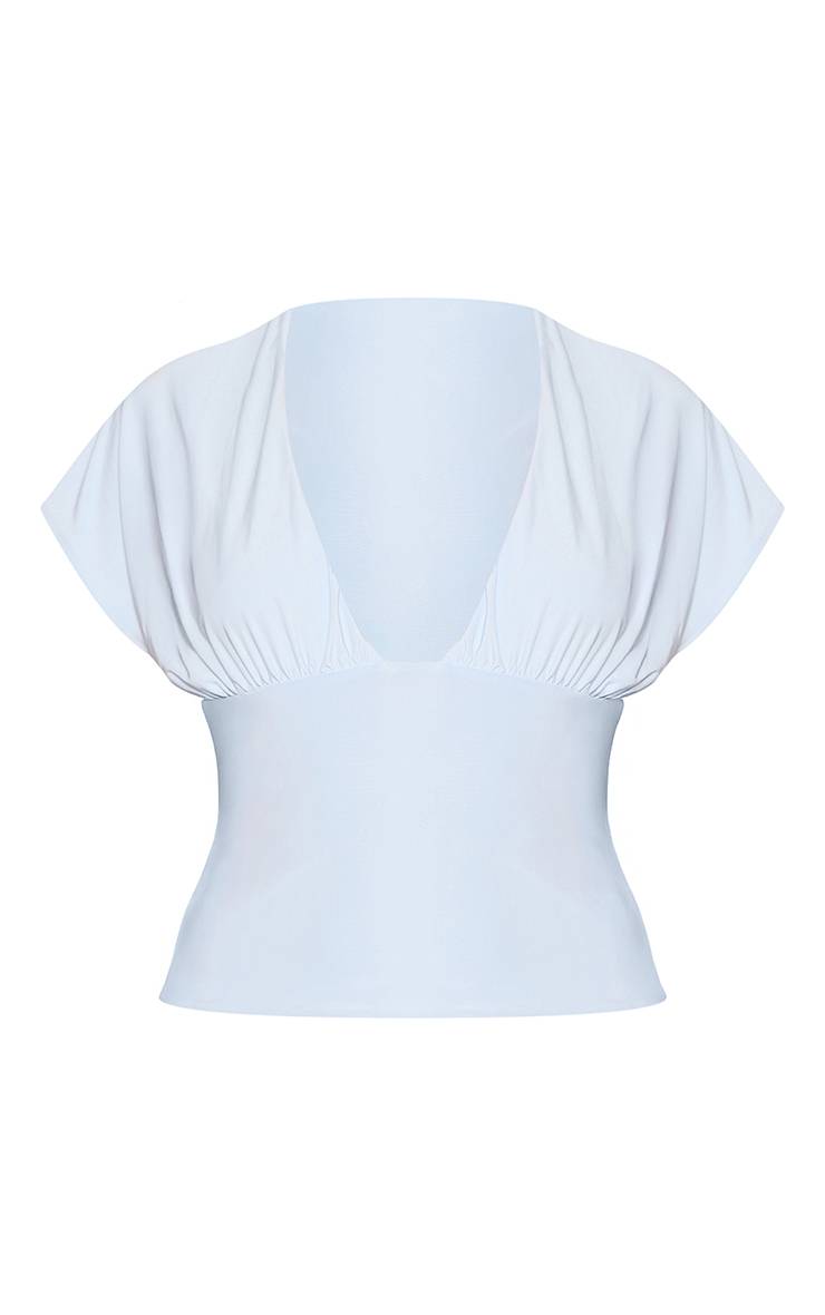 Bleu Layette Haut À Manches Courtes Moulant Avec Décolleté Plongeant