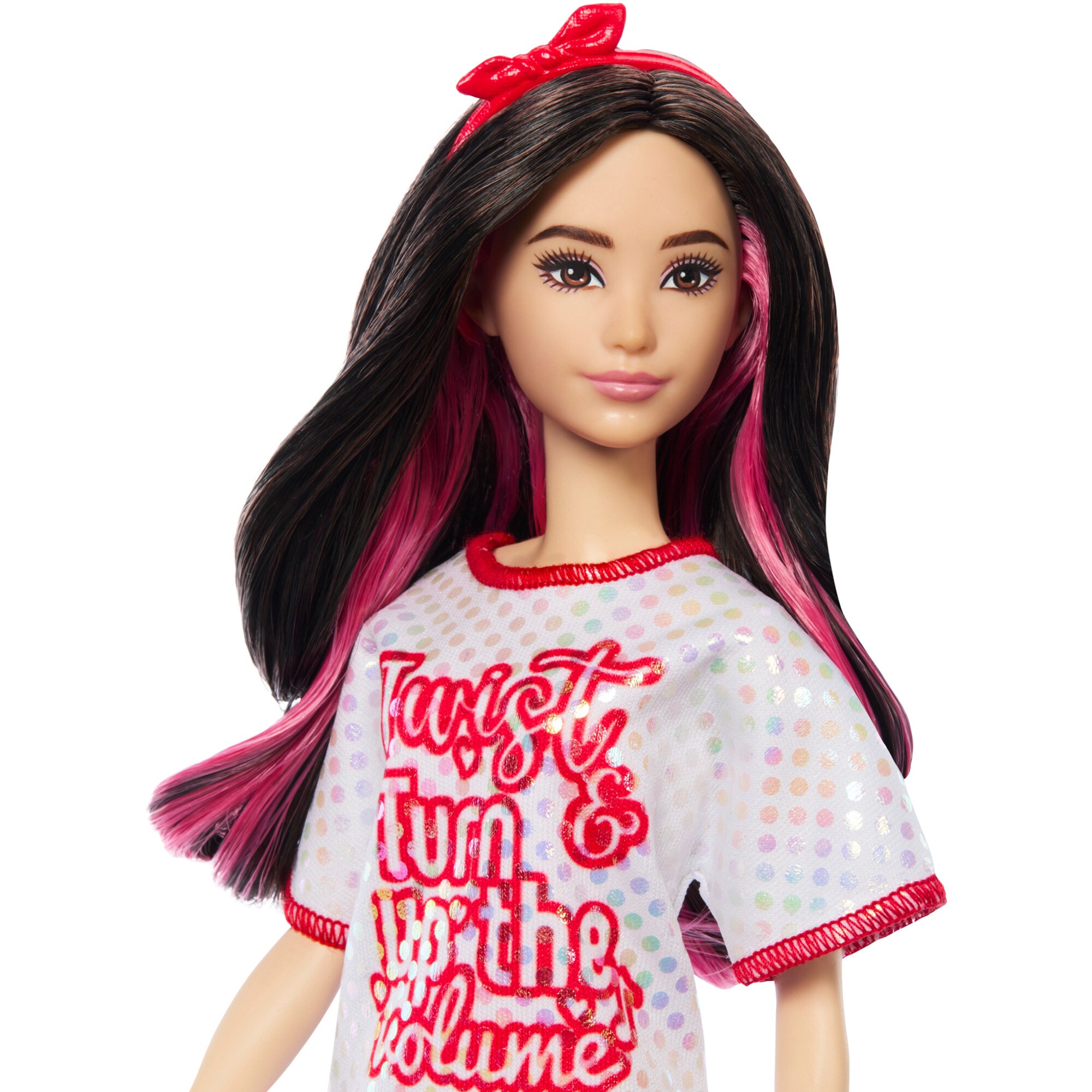 Mattel Puppe Barbie Fashionistas-Puppe mit weißem T-Shirt-Kleid