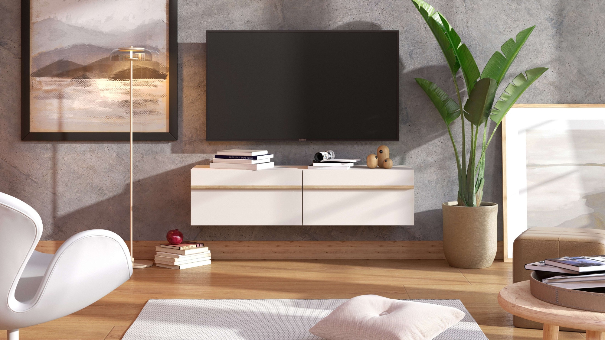 INOSIGN Lowboard »Arles TV-Kommode, Breite 128 /154/192 cm, TV-Schrank,, Wandmontage« mit geschlossenen Fächern, in Kaschmir Farbe, mit Klappentüren