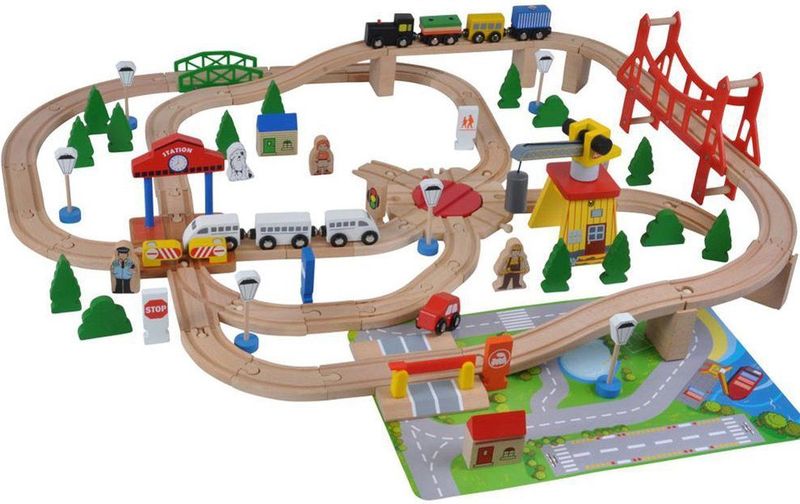 Bandits & Angels - Houten Treinset - 100 delig - Inclusief Grondplaat - Voor Kinderen vanaf 3 Jaar