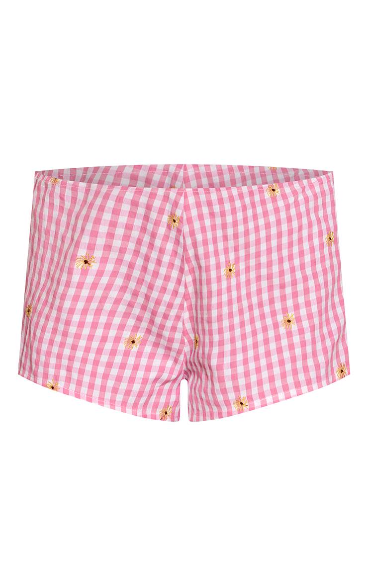 Rose Short Taille Haute En Coton Vichy Brodé
