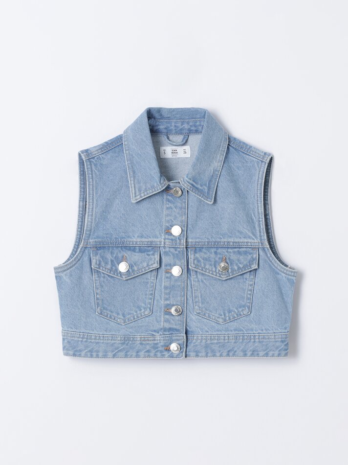 Colete jeans cropped - Índigo