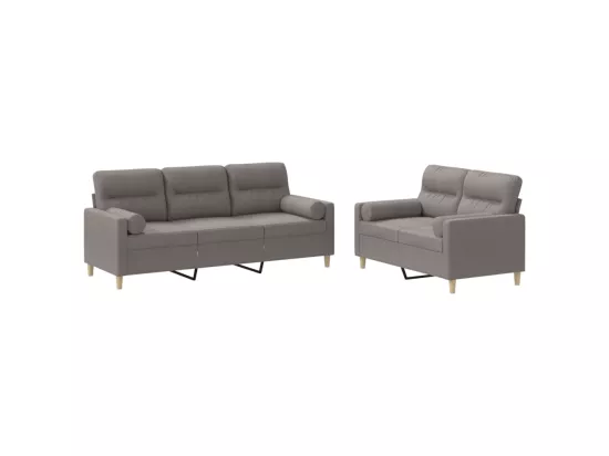 Ensemble de canapés 2 pcs avec coussins taupe tissu