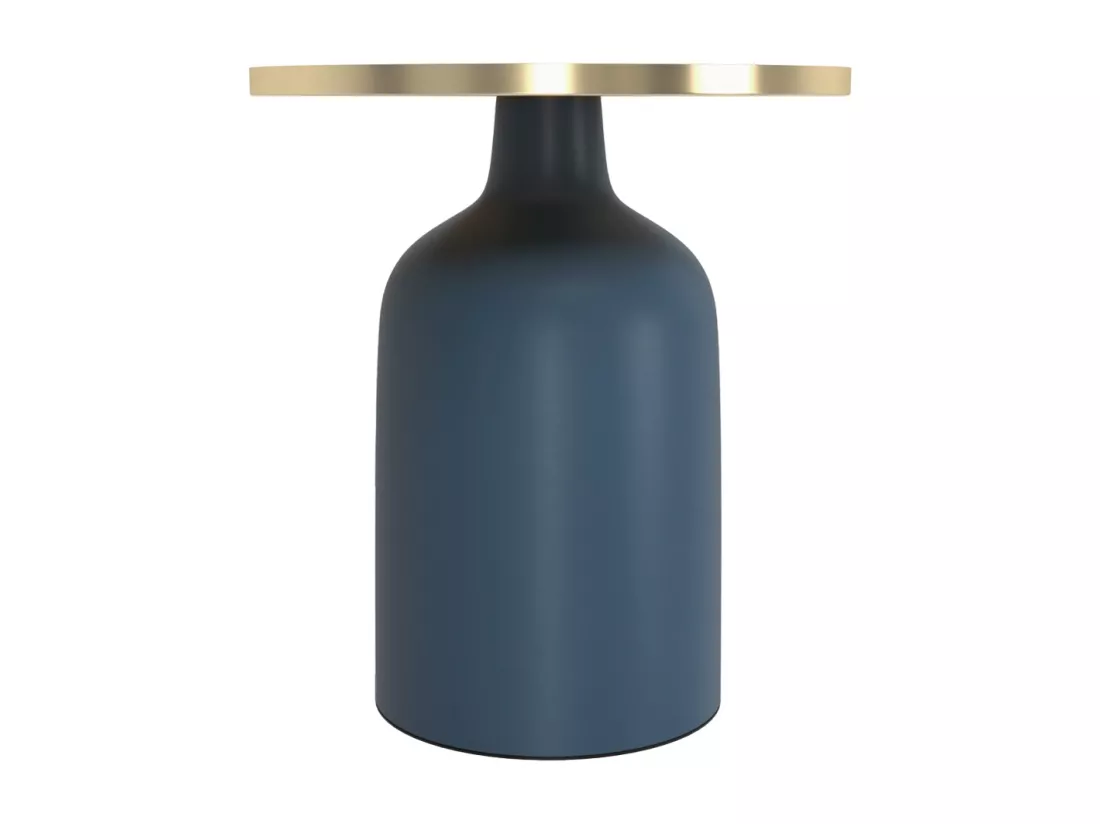Table d'appoint ronde en métal bleu et laiton D45 cm - Lyne