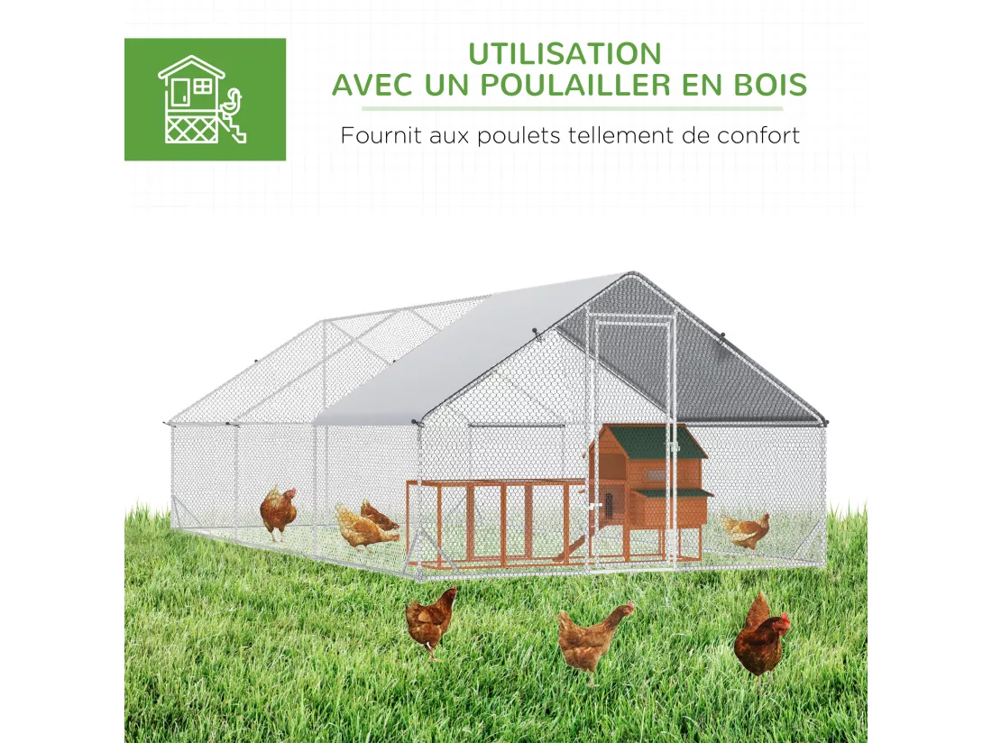Enclos poulailler chenil 18 m² - parc grillagé dim. 6L x 3l x 2H m - espace couvert - acier galvanisé