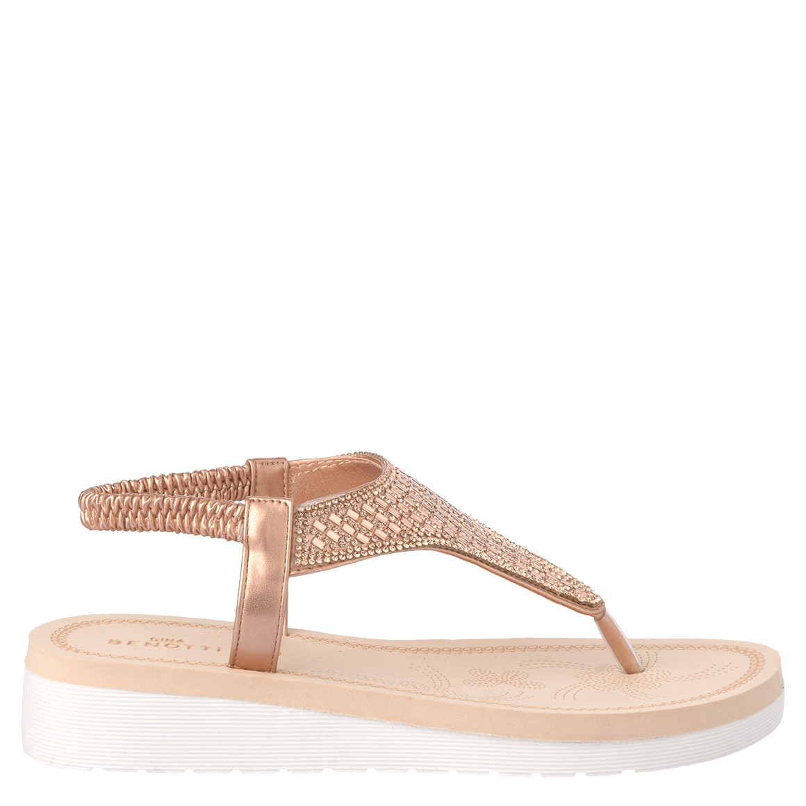 Gina Benotti Damen Zehensandalen mit Glitzersteinen rosa / beige