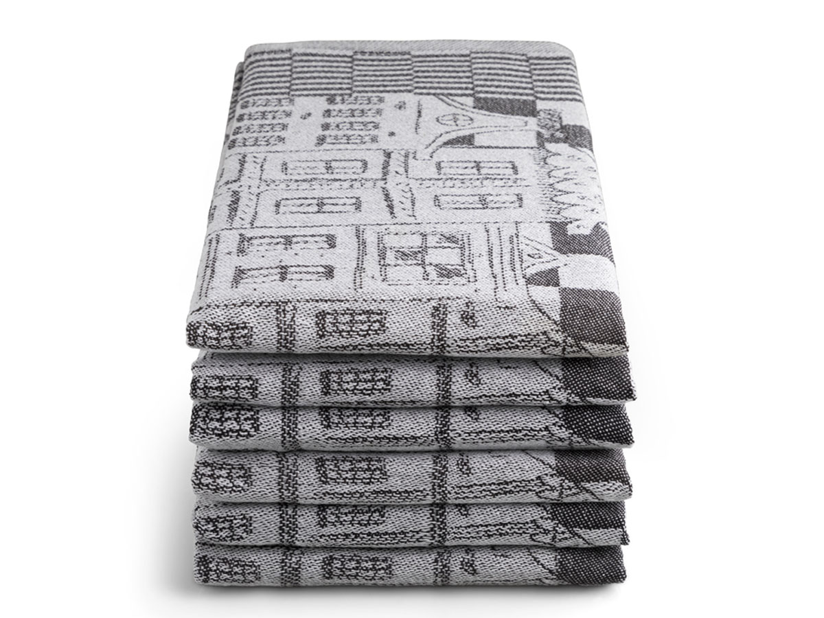 DoubleDry Grachten 50 x 70 cm set van 6 theedoeken - zwart