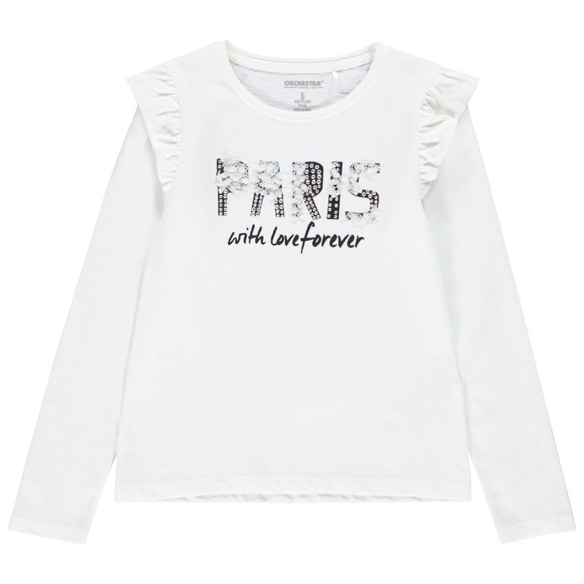 T-shirt manches longues kaki print coeur pour enfant fille - Ecru