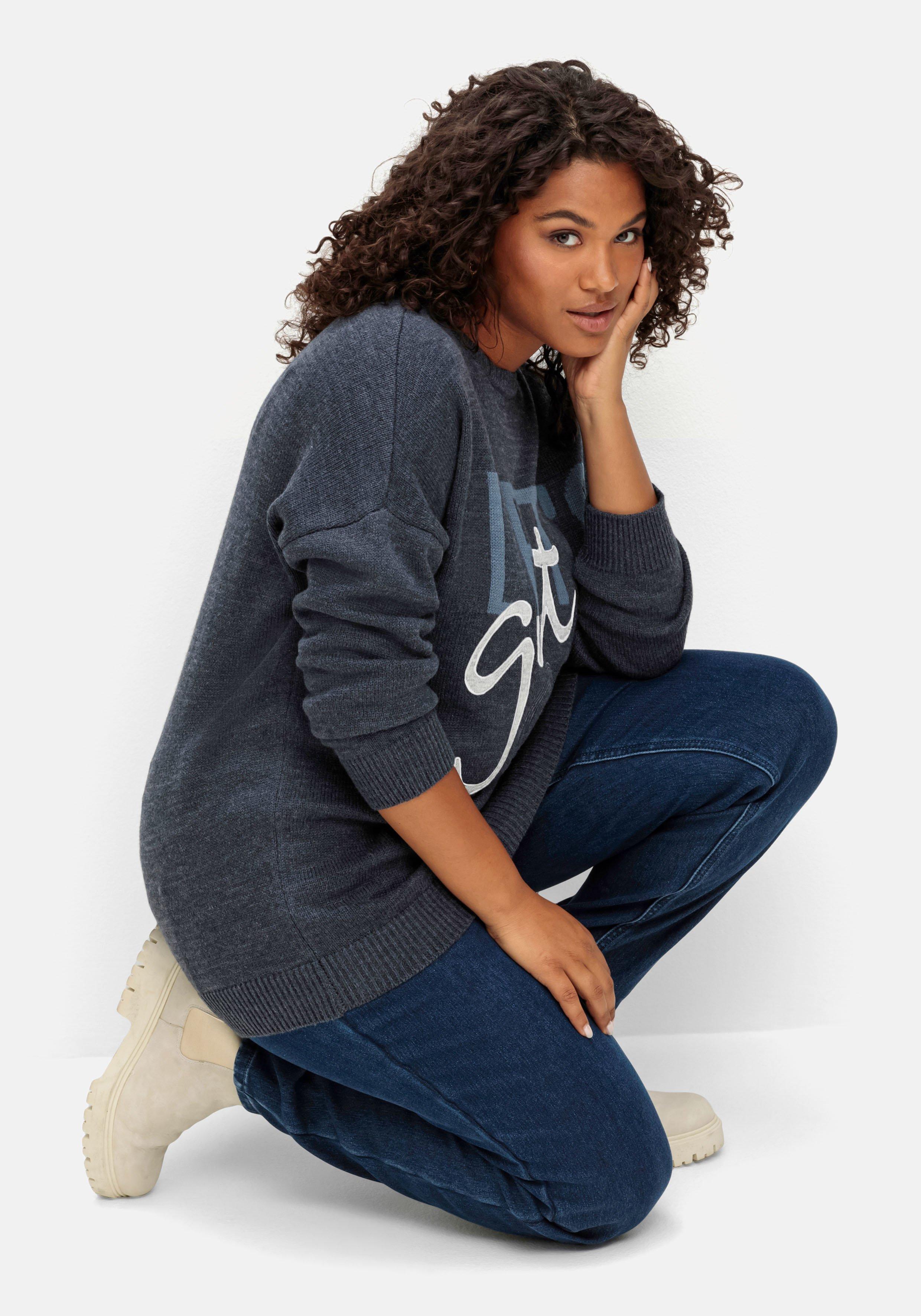 Pullover mit Intarsien-Wording, mit Kaschmiranteil