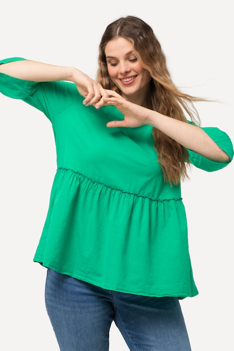 T-Shirt, Volantsaum, A-Linie, V-Ausschnitt, 3/4-Arm