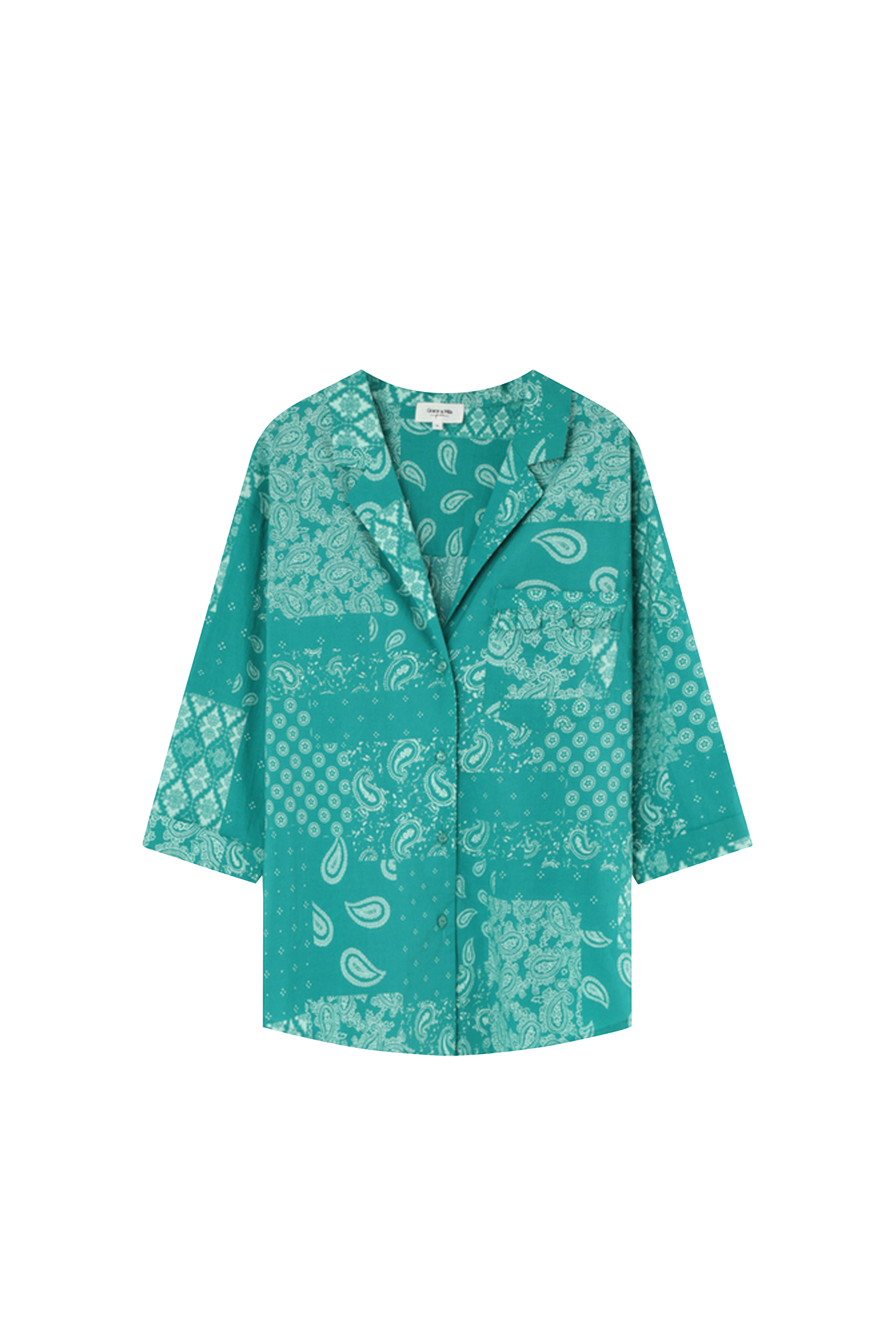 GRACE ET MILA Chemise col tailleur imprimé cachemire en coton ESPINOZA Vert