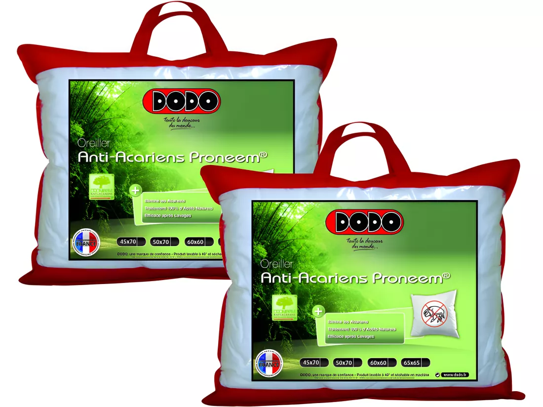 Lot De 2 Oreillers Moelleux Antiacariens Proneem® Fibre Volupt’air® Dodo - 50 X 70 Cm