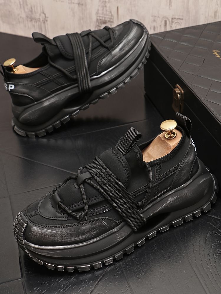 Mr Ozera - Platform Plain Lace Up Sneakers