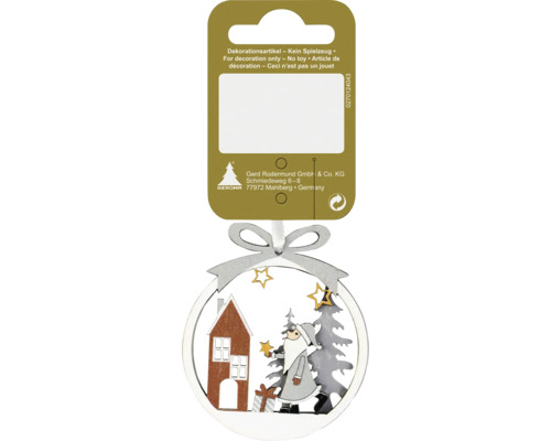 Kerstdecoratie hangende bal hout wit grijs