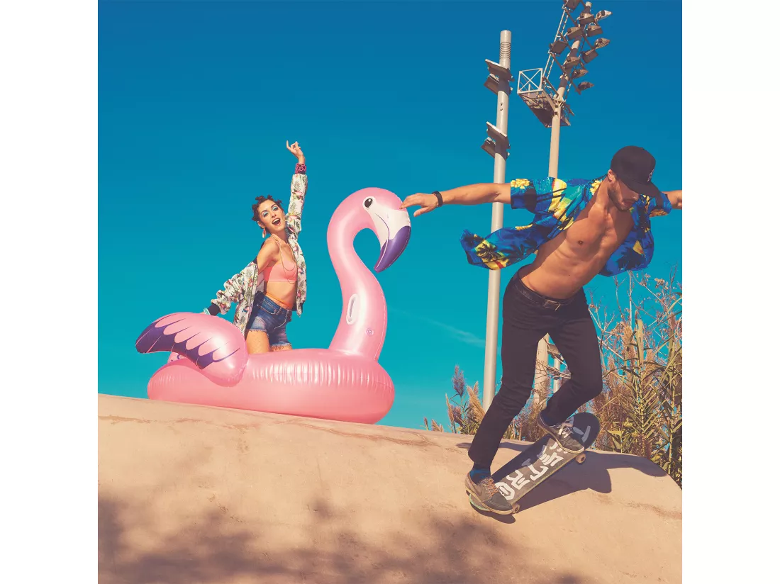 Flamand rose à chevaucher - 173 x 170 cm