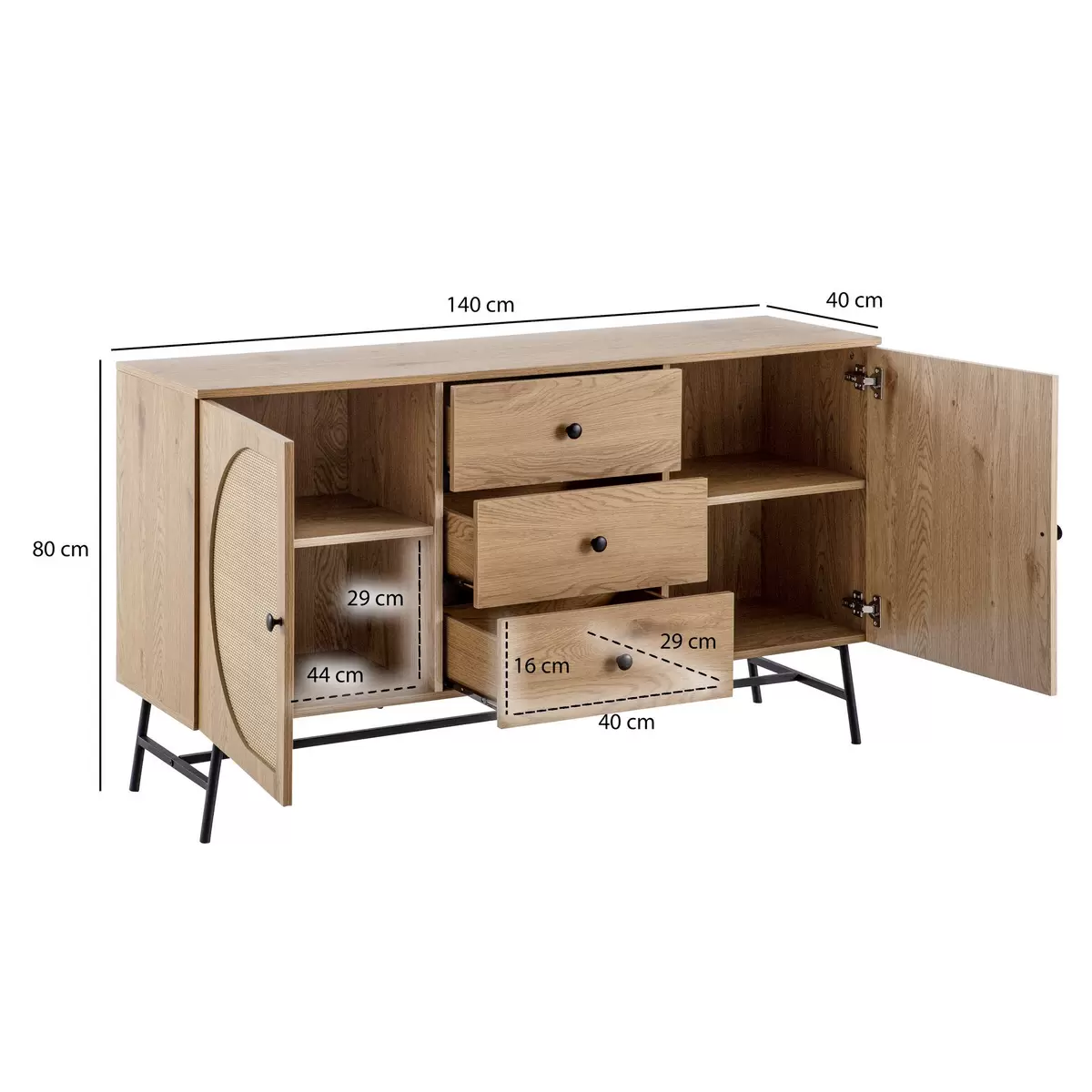 Sideboard Erla braun,Eiche,schwarz
