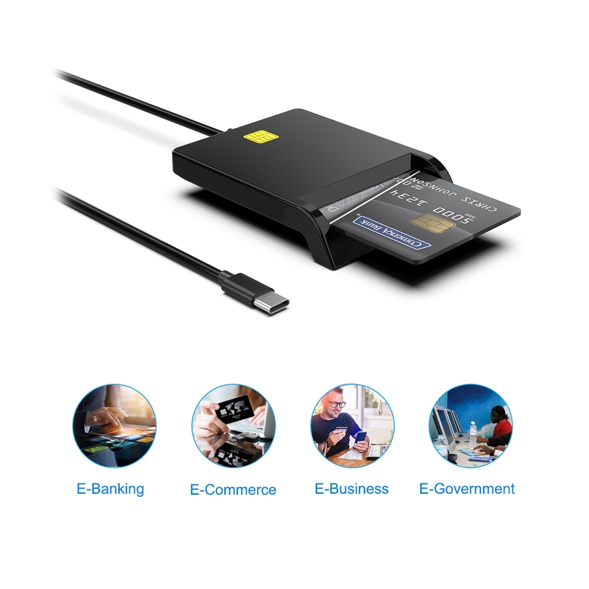 NÖRDIC USB-C Smartkort og SIM-kortleser ISO7816 ID-kort EMV Kredittkort