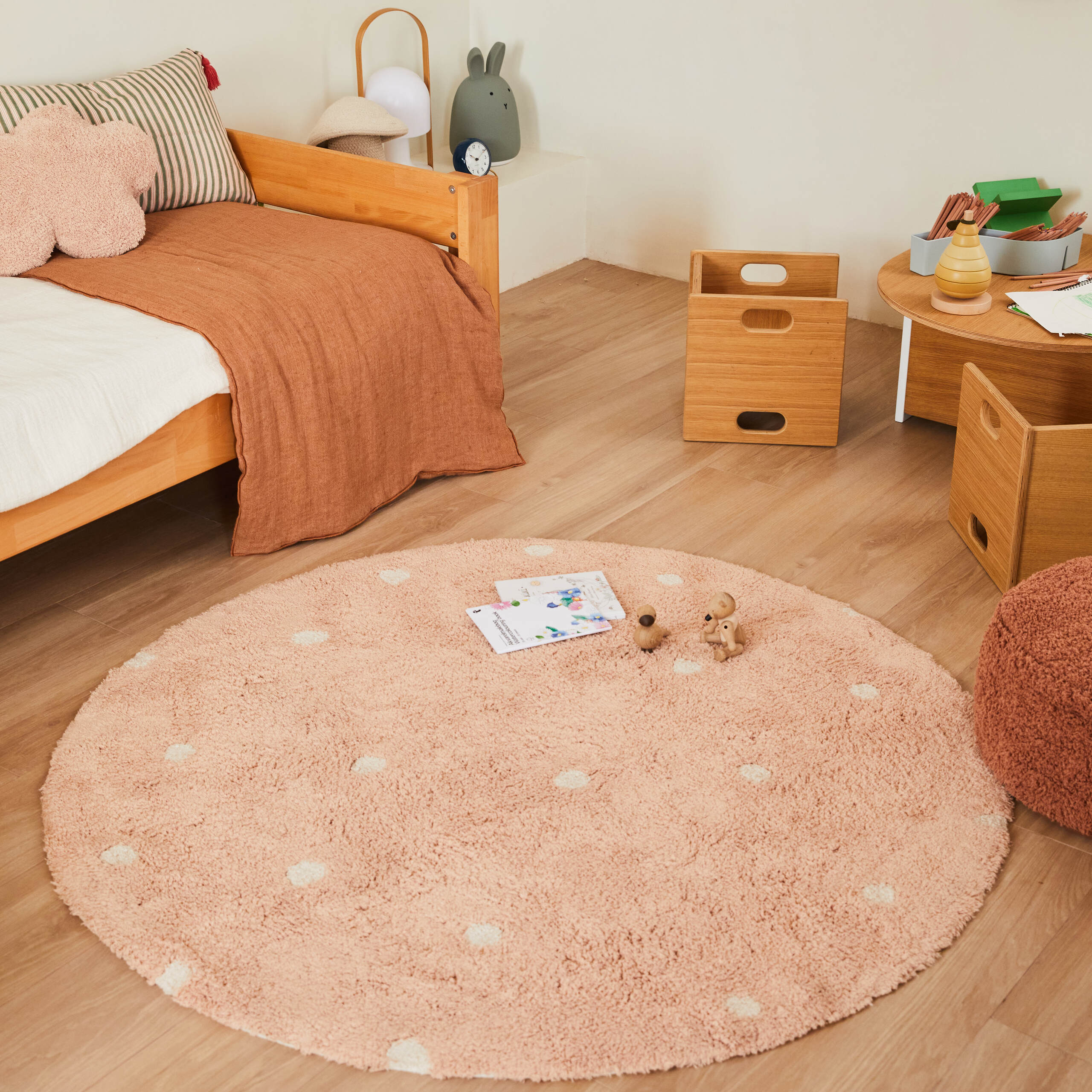 DOT - Tapis rond lavable en coton | Rose