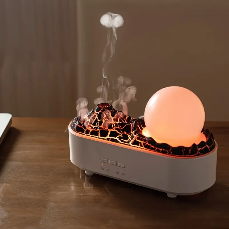 (200ml) Vulkan USB Luftbefeuchter Aroma Öl Diffuser mit LED Beleuchtung - Weiss / Schwarz