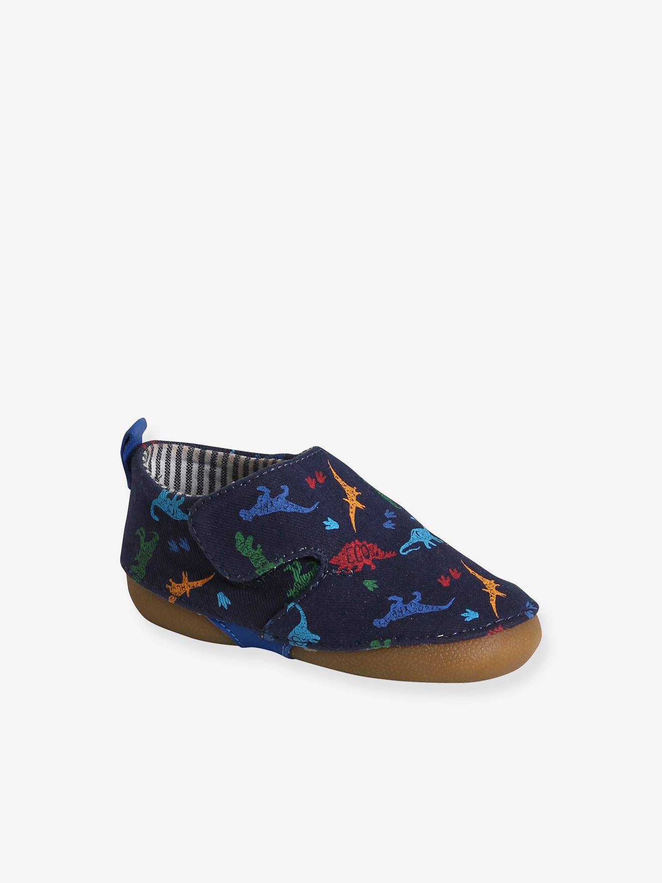 Pantufas de lona azul-marinho para bebê com fecho de velcro