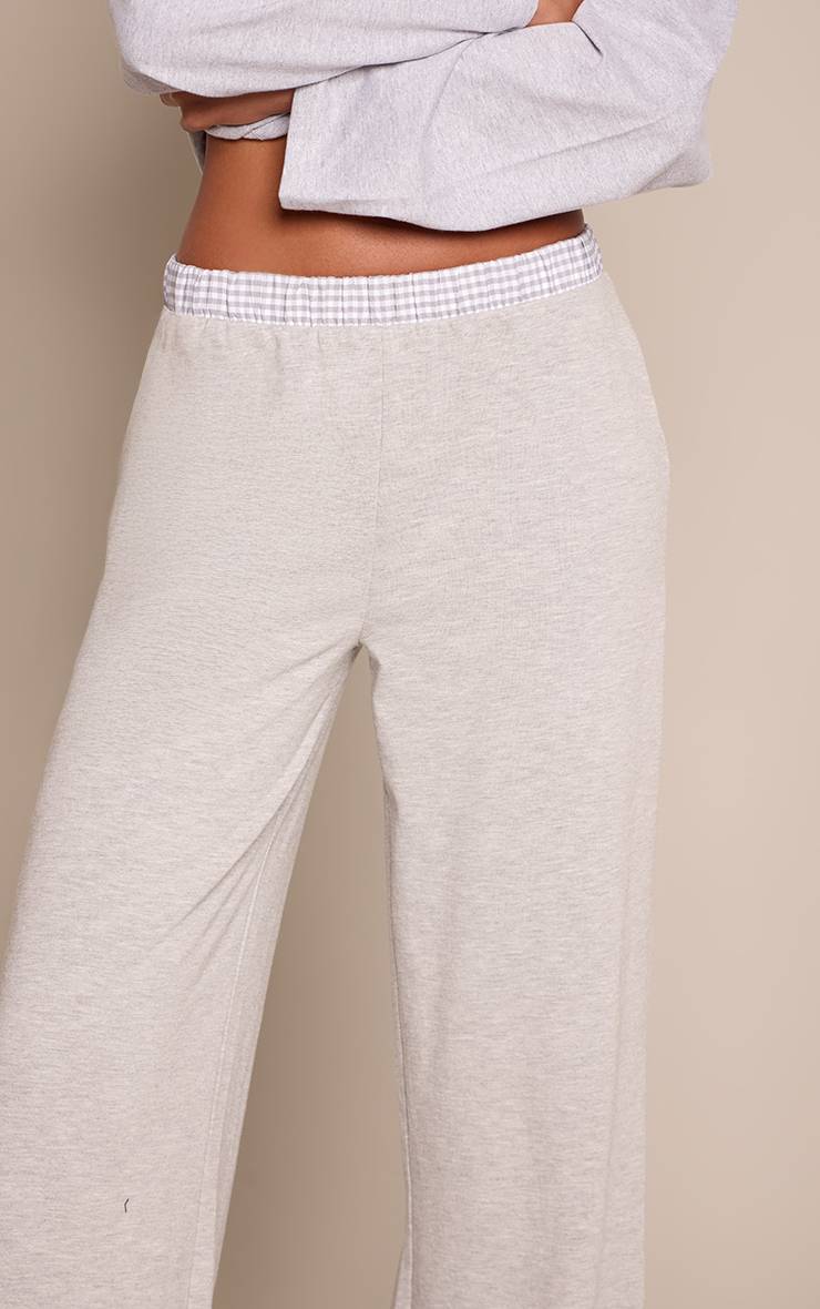 Gris Pantalon Large En Jersey Avec Taille À Détail À Carreaux En Coton - Coupe Tall