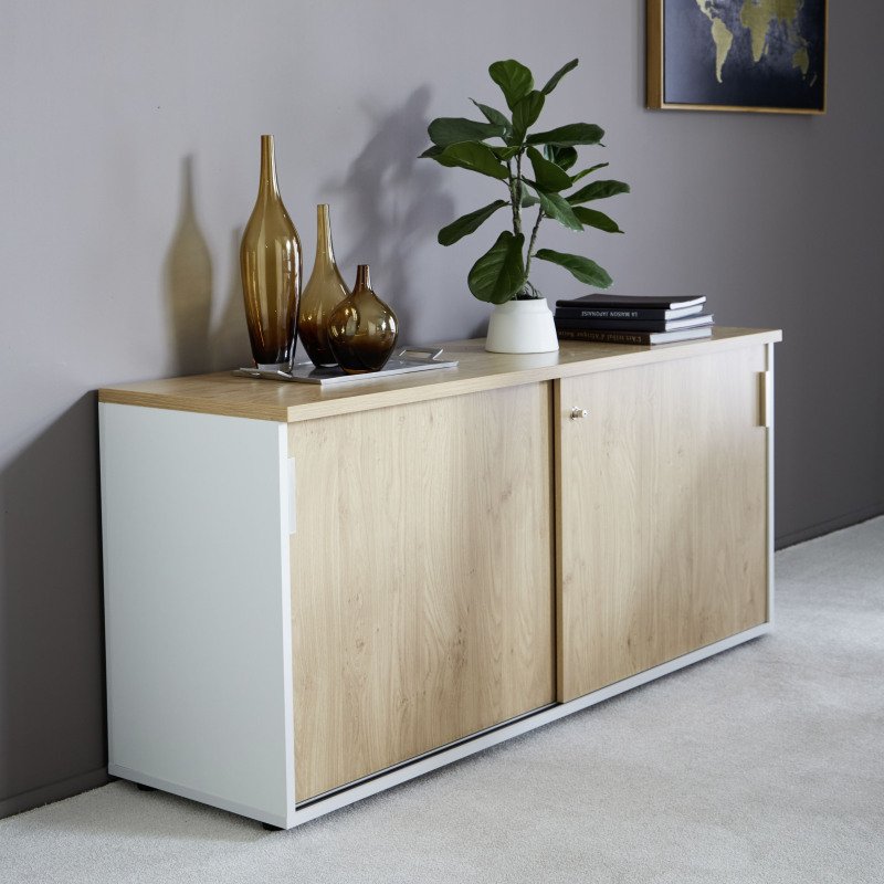 Bahut Eden H 72,5 x L 160 cm top et portes chêne clair