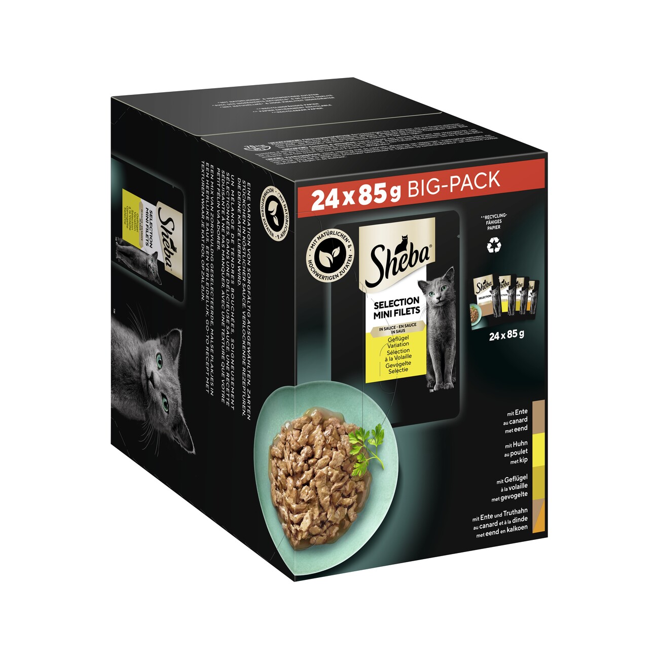Sheba Selection Mini Filets Nassfutter Katze Adult, Mixpaket, Geflügel Variation, in Sauce 24x85 g