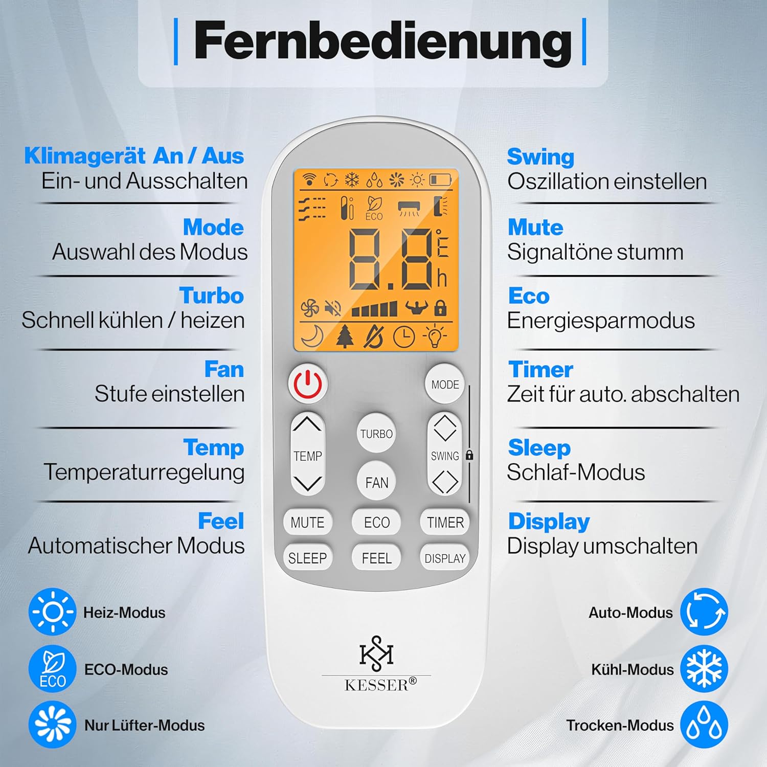 KESSER® Split Klimaanlage Set Quick Connect 9000 BTU 2,6 kW – WiFi & App Klimagerät mit Heizfunktion & Kühlmodus Wandklimaanlage, mit Kupferleitung Kältemittel R32 Inkl. Montagematerial