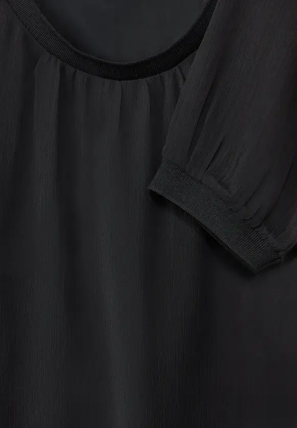 Stehkragen Chiffon Bluse - Black