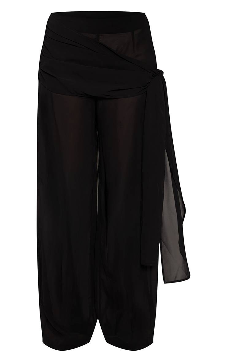 Noir Ensemble Coordonné Pantalon En Mousseline Froncé Avec Lien Tall