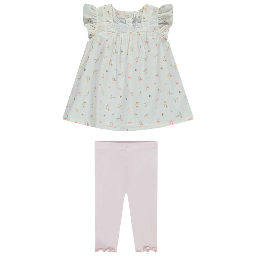 Ensemble 2 pièces avec tunique imprimé fleurs pour bébé fille - Ecru