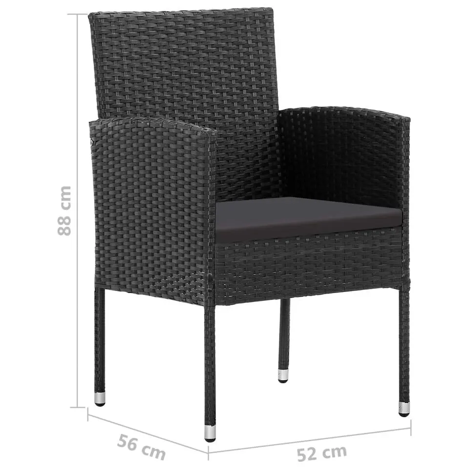 vidaXL - Tuinstoelen - Zwart - Poly rattan - 4 stuks - Met kussens