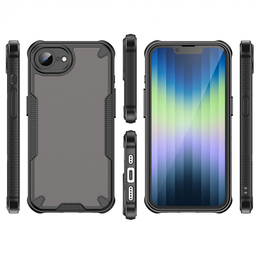 iPhone 16e Hybrid Bumper Hülle mit Air Cushion Fallschutz   Kameraschutz - Schwarz / Transparent (Matt)