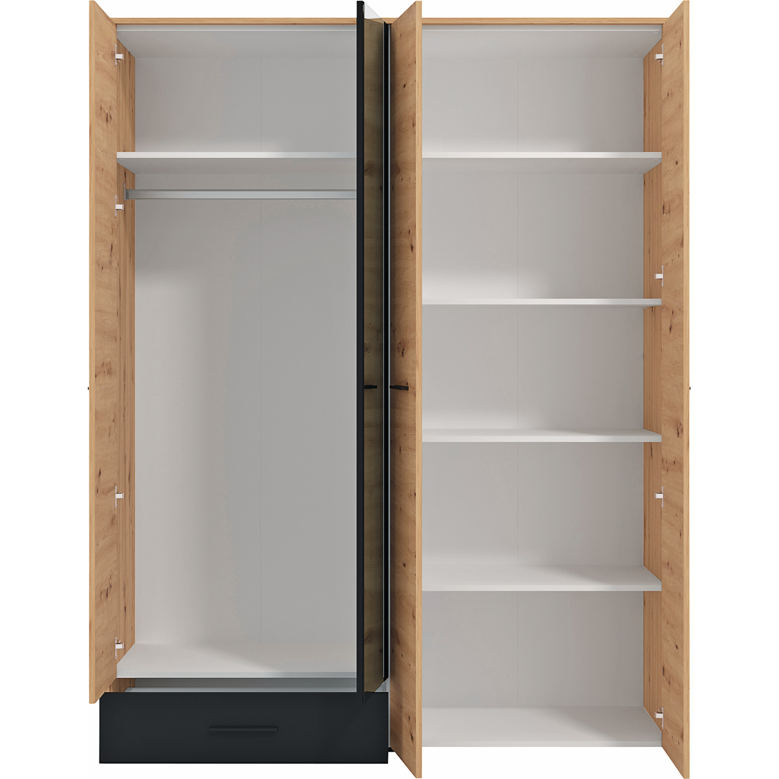 Schrank Varadero Melamin Artisan Eiche schwarz 158 x 204 x 53 cm, mit Spiegel