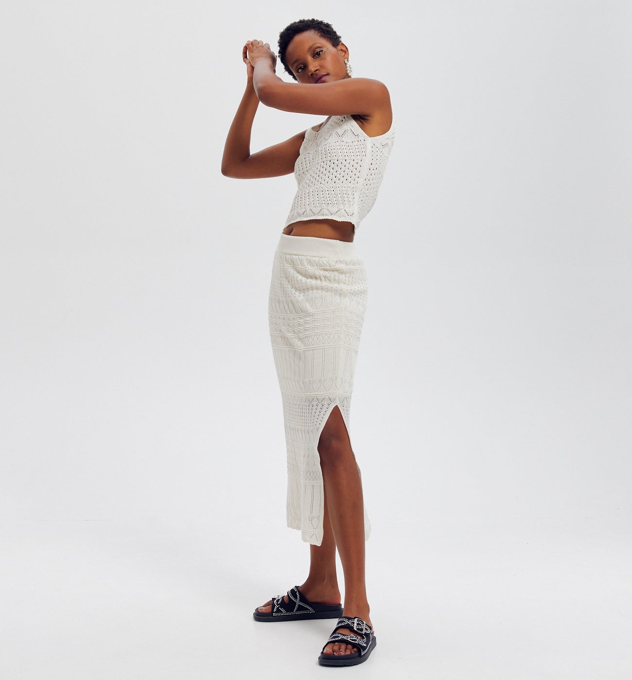 Jupe en maille dentelle Femme - Ecru