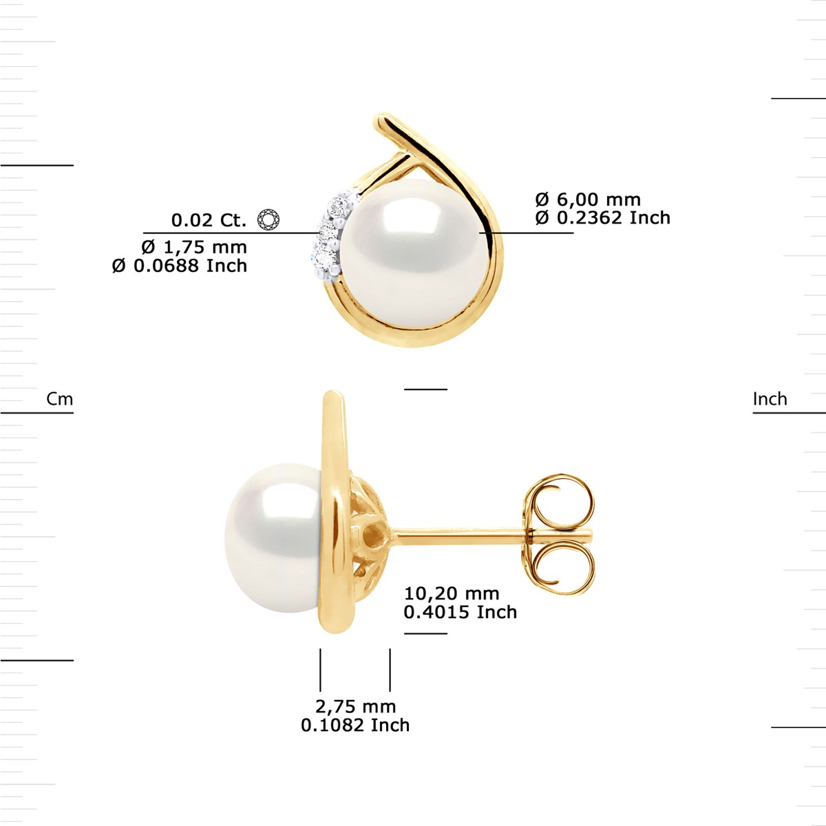 STELLA - Boucles d'Oreilles Perles 6-7 mm & Diamant Or Jaune