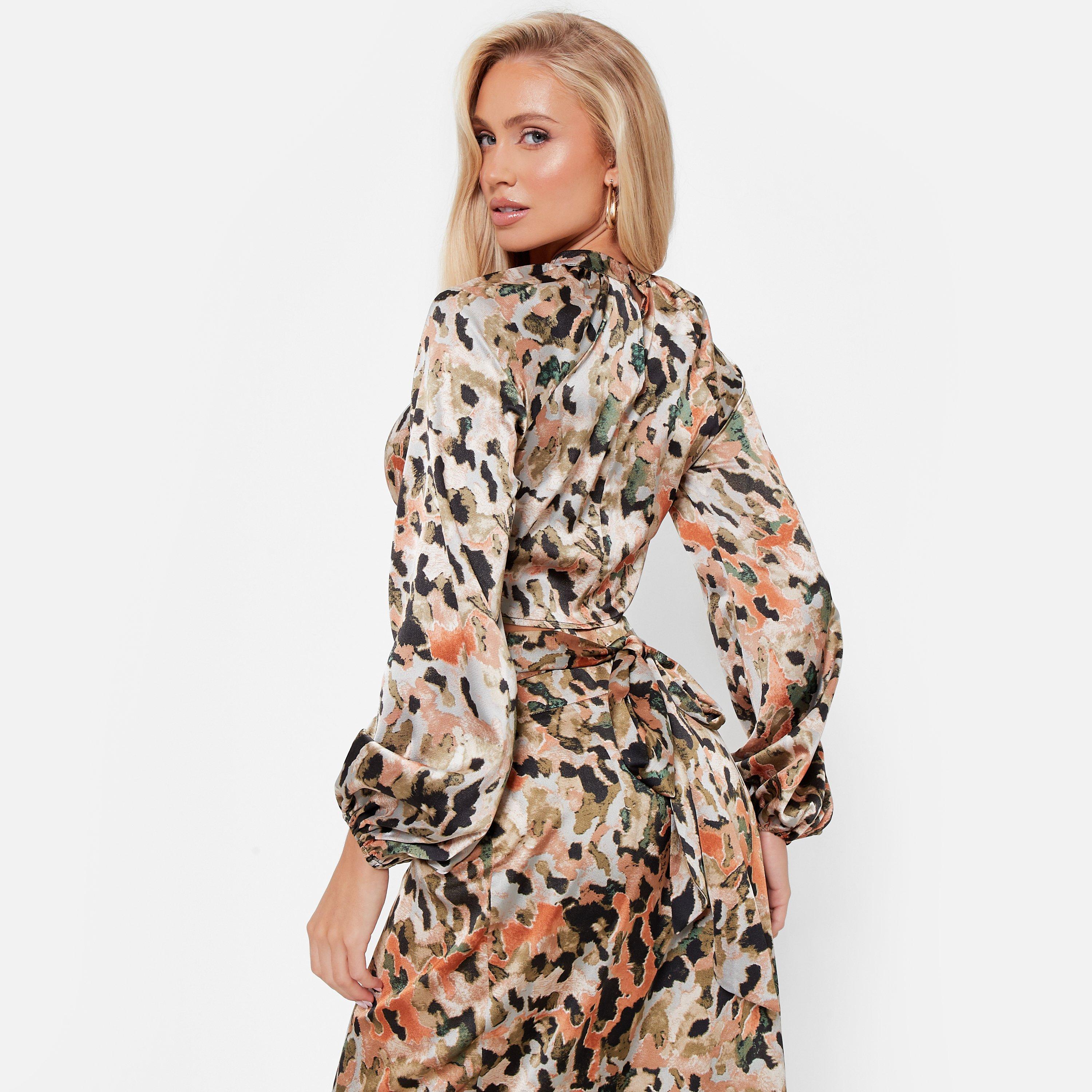 I Saw It First ISAWITFIRST Printed Oversized Satin Shirt Co Ord