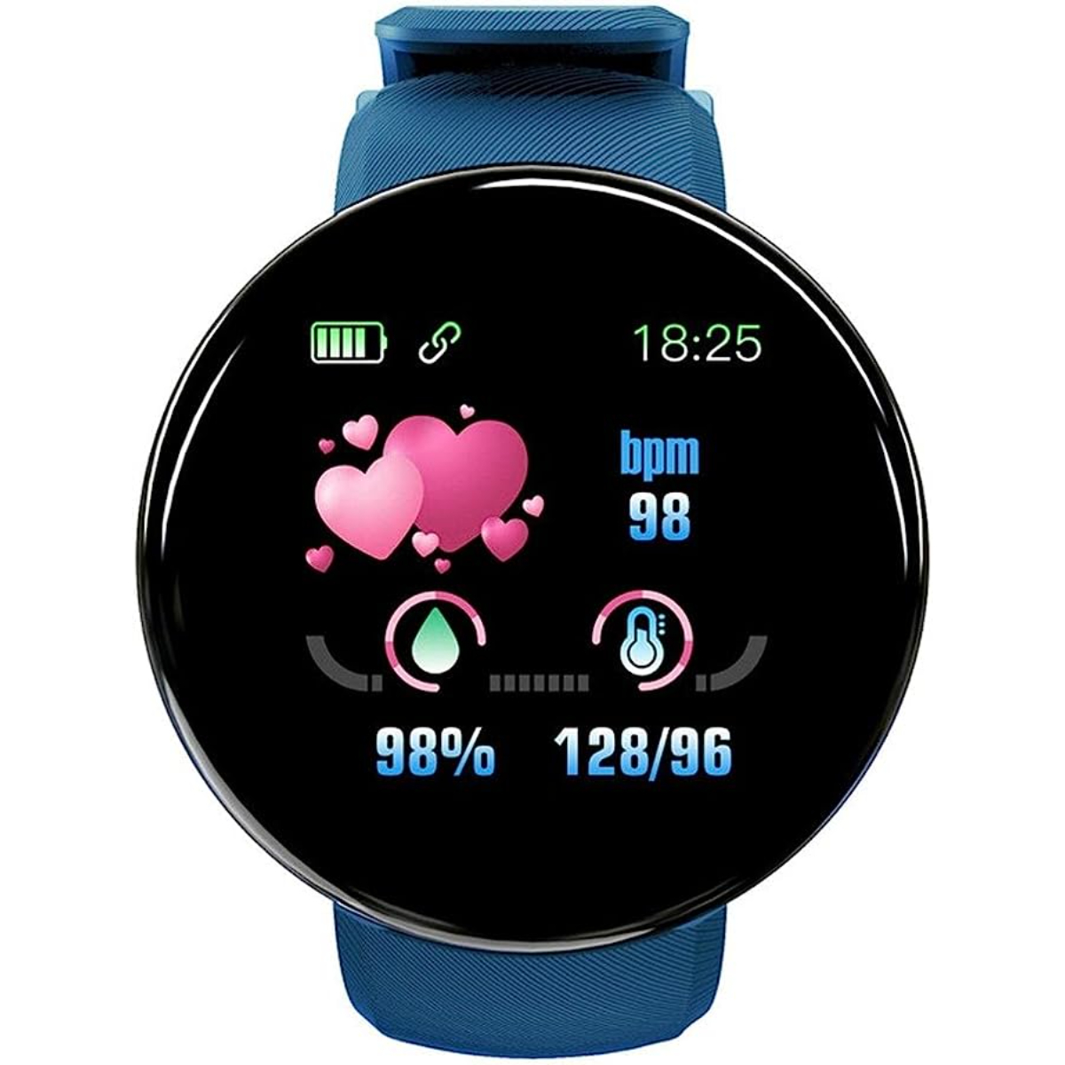 Relógio inteligente Klack Kd18 com monitoramento de frequência cardíaca, pressão arterial e notificações.