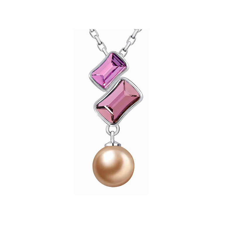Parure Perle orné de cristaux de Swarovski Rose et Plaqué Rhodium