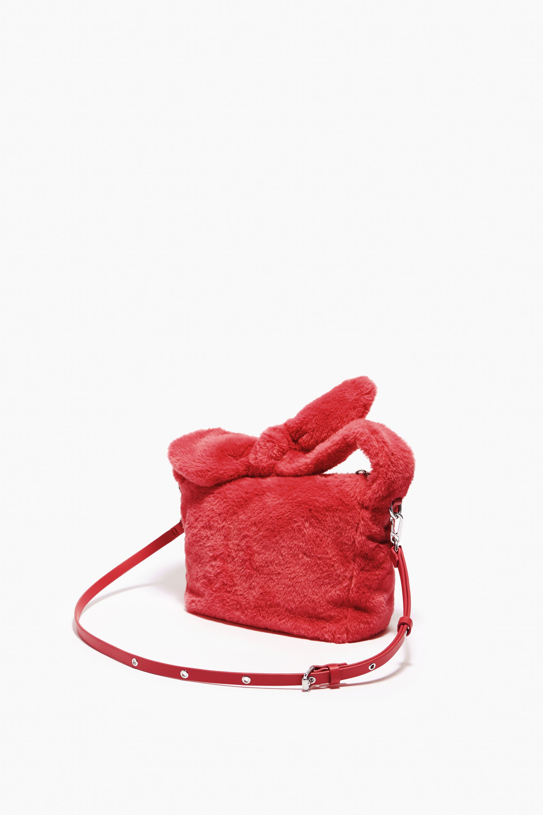 Bolsa Hobo tamanho P com forro de pele vermelha