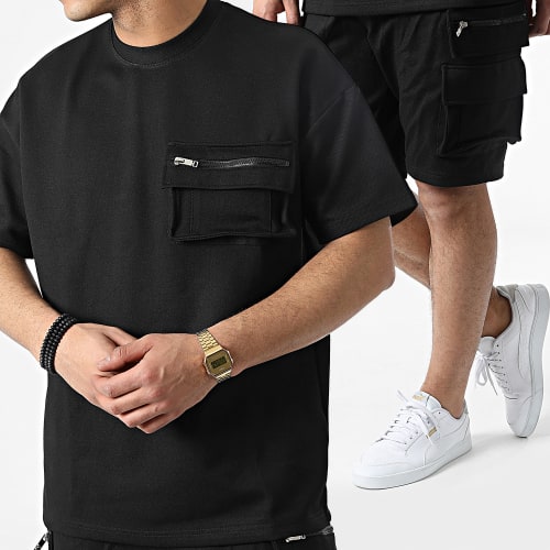 Ensemble Tee Shirt Et Short Cargo LL605 Noir