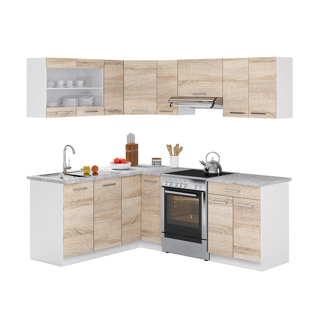 VICCO KÜCHENZEILE L 210CM KÜCHENBLOCK WINKEL ECK EINBAU SONOMA EICHE R-LINE