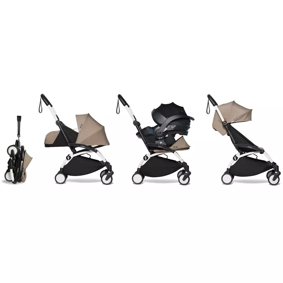 BABYZEN Kinderwagen YOYO2 6+ White mit Textilset Taupe