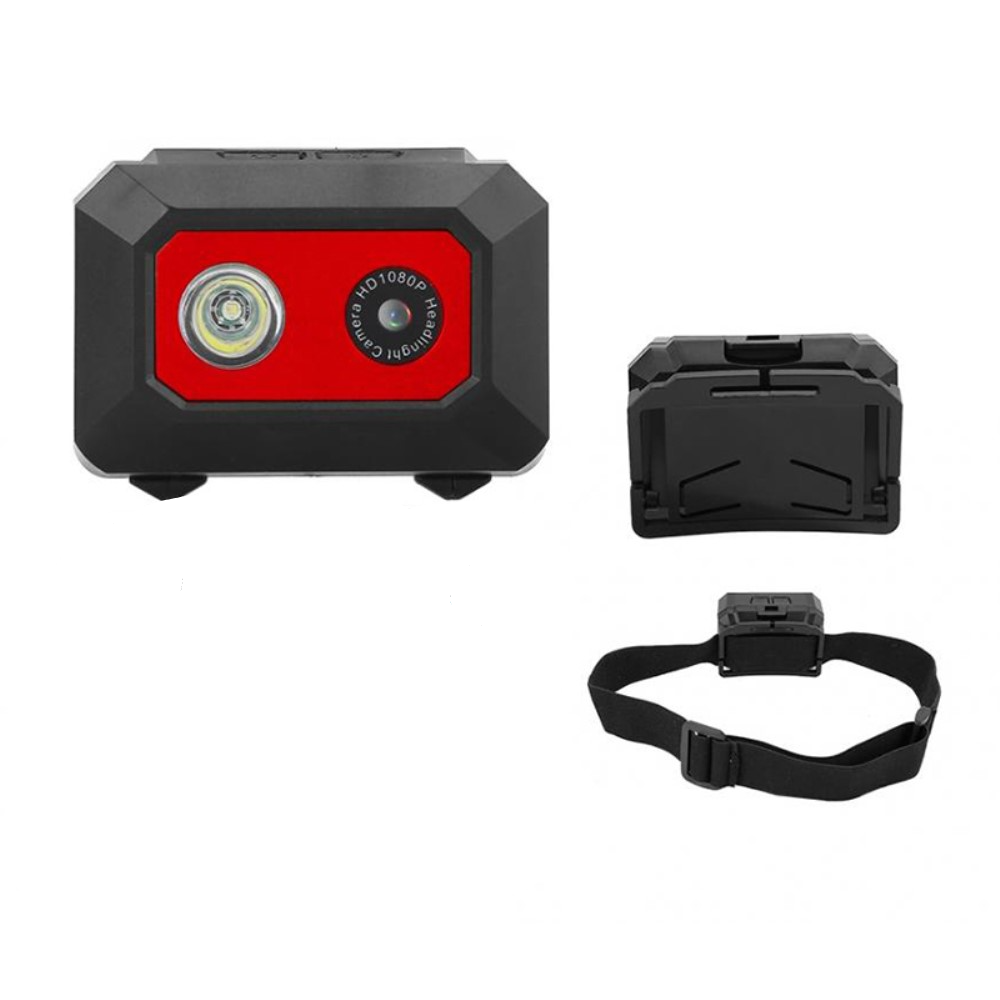 1080p FullHD Action Cam Helm Kamera 120° Weitwinkel mit LED Licht und Micro SD Kartenslot   Kopfband - Schwarz / Rot