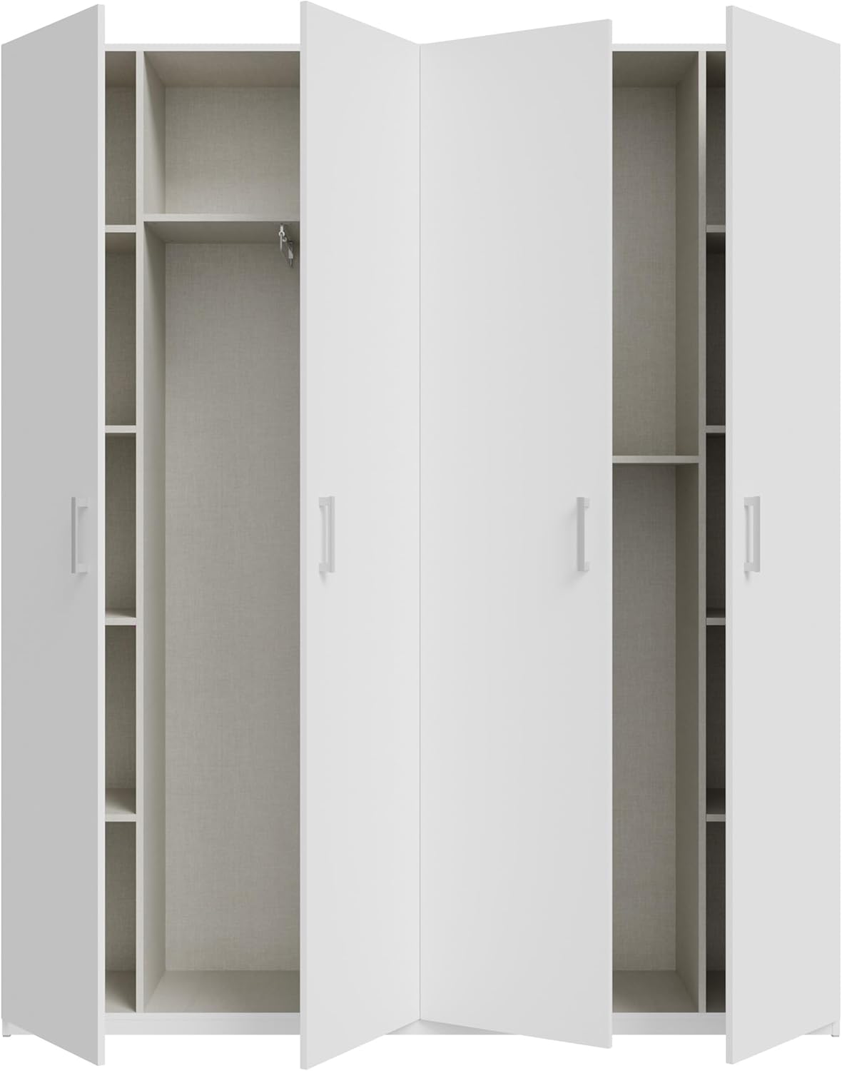 Forte Home Nook Mehrzweckschrank 180 40, moderner Drehtürenschrank mit 4 Türen,Flur, Holzwerkstoff, Weiß, 177,5 cm breit x 210,5 cm hoch x 42 cm tief